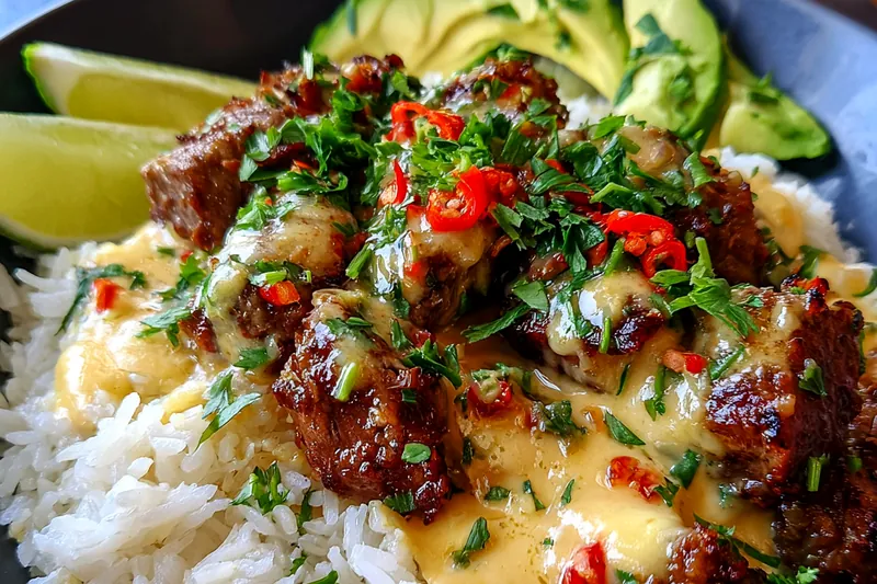 Fresh ingredients for Cheesy Beef Rice Bowl