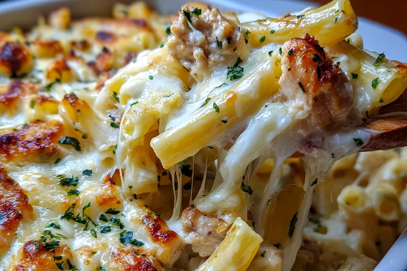 Fresh ingredients for Cheesy Chicken Pasta Bake