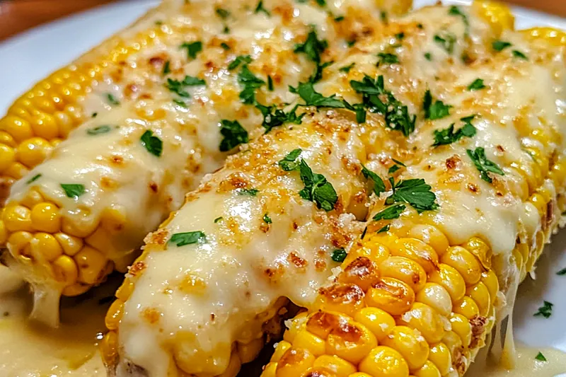 An assortment of fresh ingredients for Cheesy Garlic Butter Corn Delight arranged attractively.