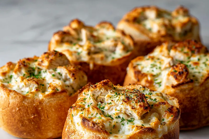 Fresh ingredients for Chicken Alfredo Garlic Bread Bowls
