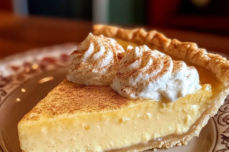 Chef Mitchell pouring custard mixture into the pie crust, ready for baking.