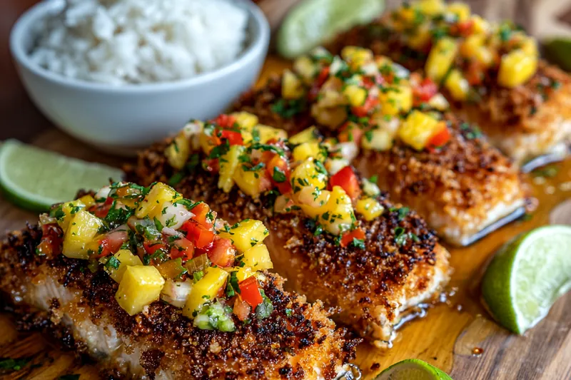 Cooking process for Coconut Crusted Salmon Delight