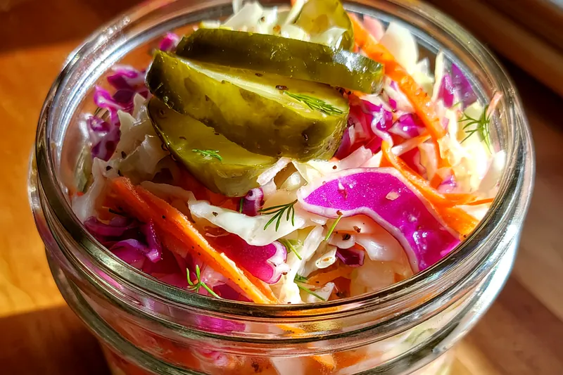Fresh ingredients for Crispy Pickle Slaw Delight