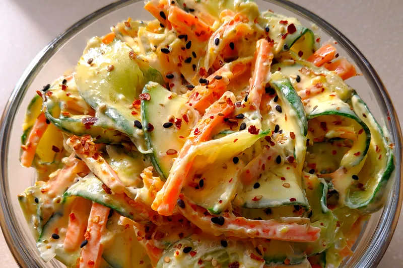 Fresh ingredients for Creamy Asian Cucumber Delight