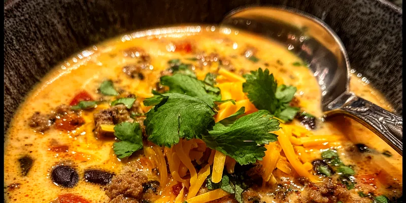 Delicious Creamy Hearty Cowboy Soup served on a plate