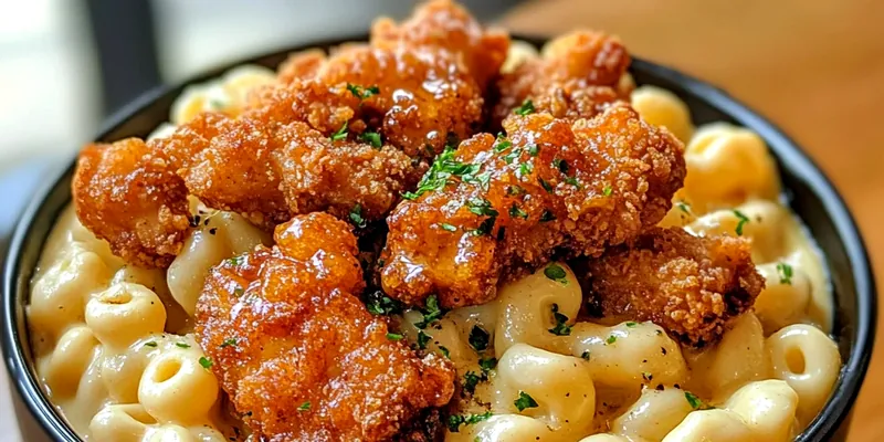 A hearty plate of Honey Pepper Chicken Macaroni garnished with green onions, showcasing the blend of chicken and pasta.