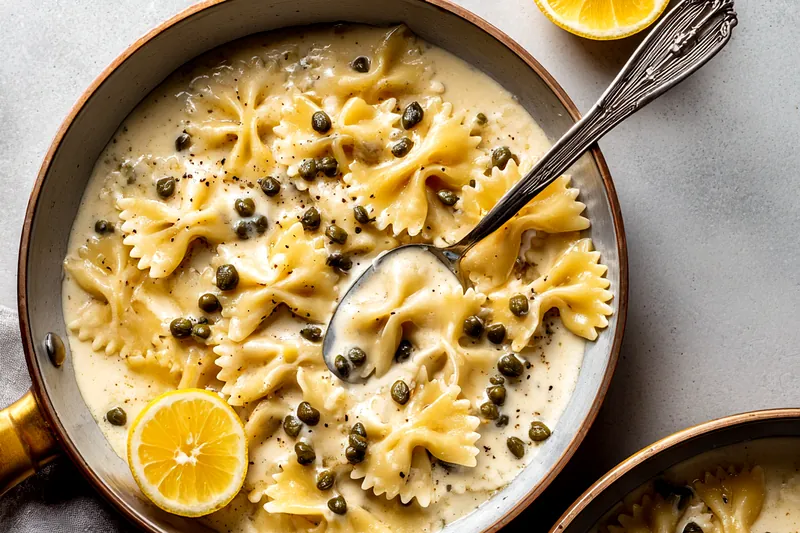 Cooking process for Creamy Lemon Caper Pasta