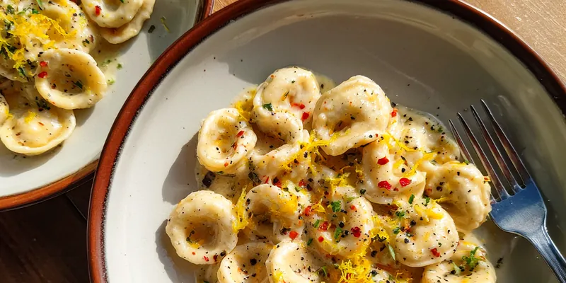 Delicious Creamy Lemon Garlic Pasta served on a plate
