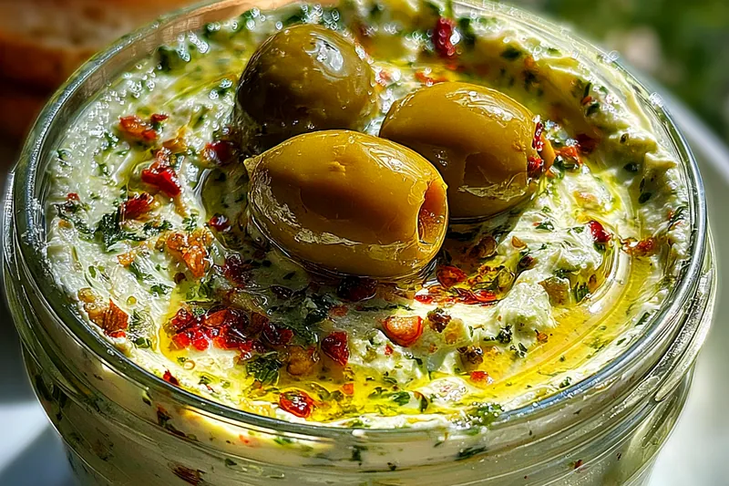 Fresh ingredients for Creamy Olive Feta Spread