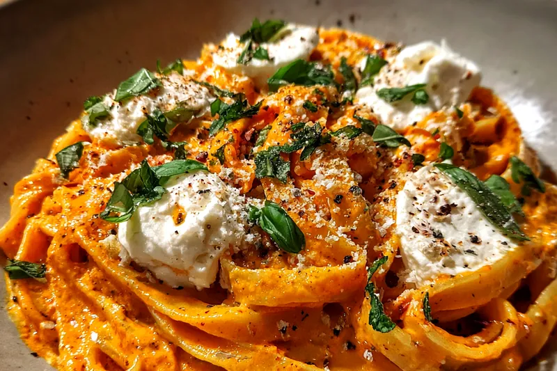 Cooking process for Creamy Red Pepper Pasta