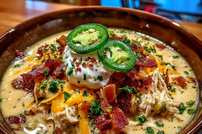 Raw ingredients for white chicken chili including chicken breasts, white beans, jalapeños, onions, garlic, spices, cream, and cheese arranged on a marble countertop