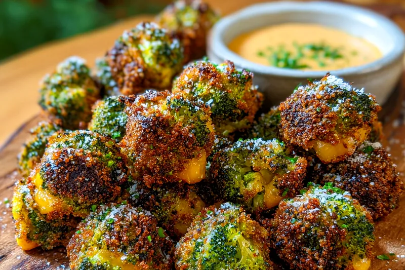 An array of fresh ingredients including broccoli, cheddar cheese, breadcrumbs, and spices for Crispy Cheddar Broccoli Bites.