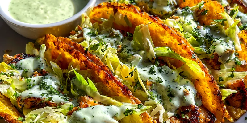 Crispy Chicken Tacos with Herb Sauce