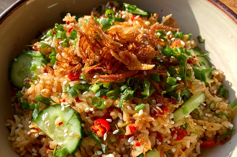 Fresh ingredients for Flavorful Gochujang Rice Salad