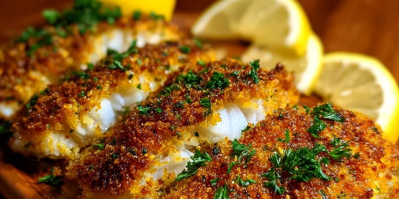 Delicious Crispy Parmesan Cod Fillets served on a plate