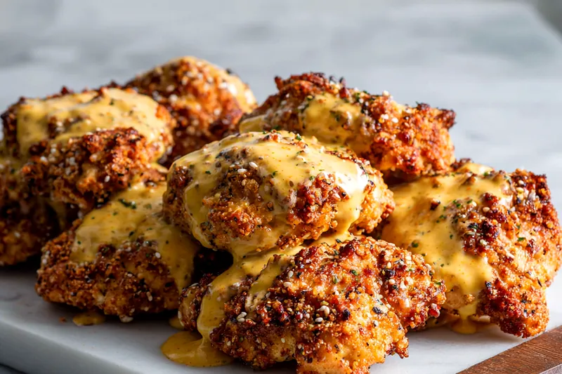 Crispy Pretzel Chicken baking in the oven