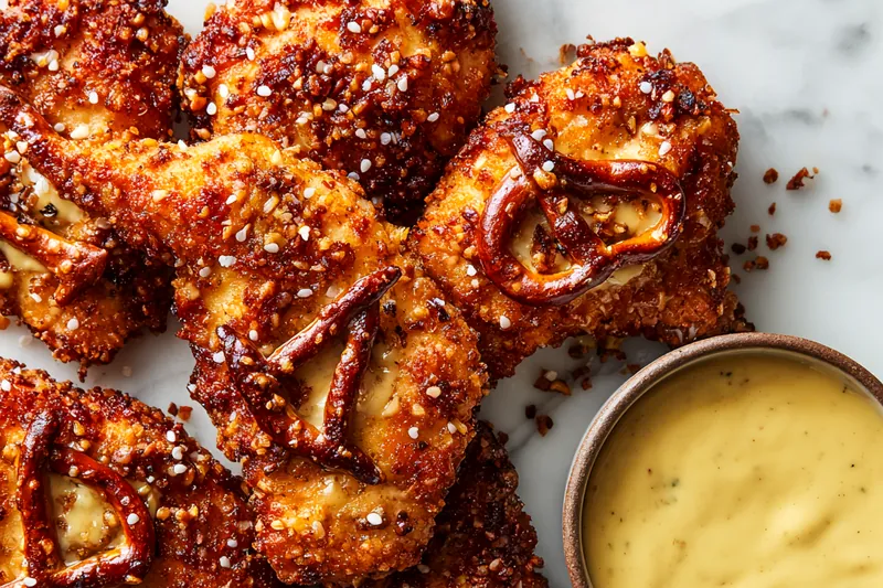 Ingredients for Crispy Pretzel Chicken laid out on a table