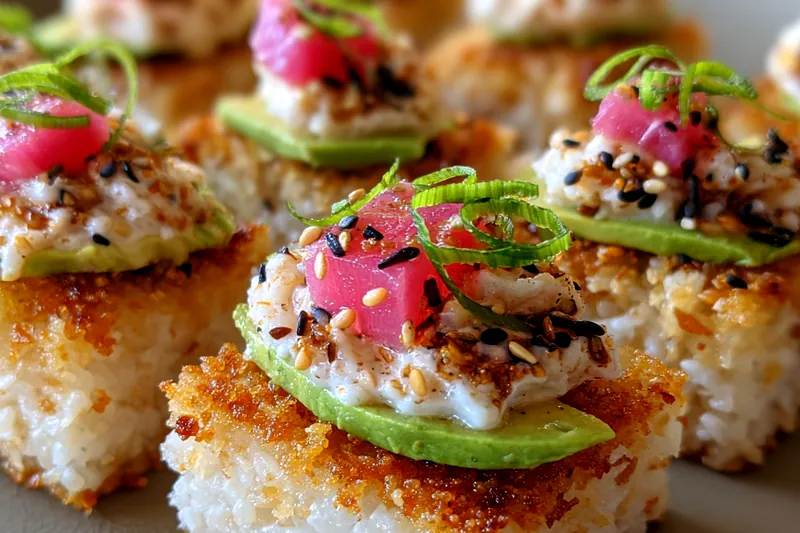 Fresh ingredients for Crispy Rice with Salmon Topping