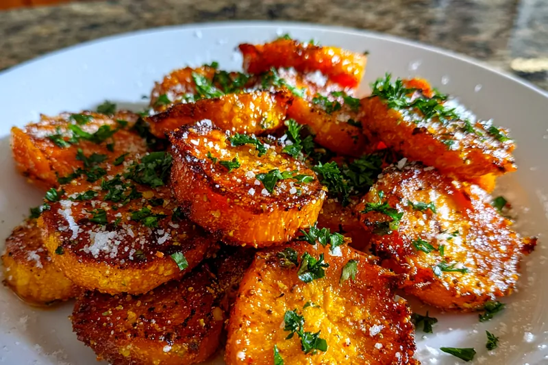 The process of roasting carrots in the oven for Crispy Smashed Carrots Delight, showcasing their vibrant color and texture.