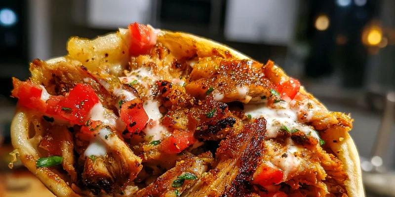 A mouthwatering display of Delicious Chicken Shawarma Wraps filled with colorful vegetables and spices.