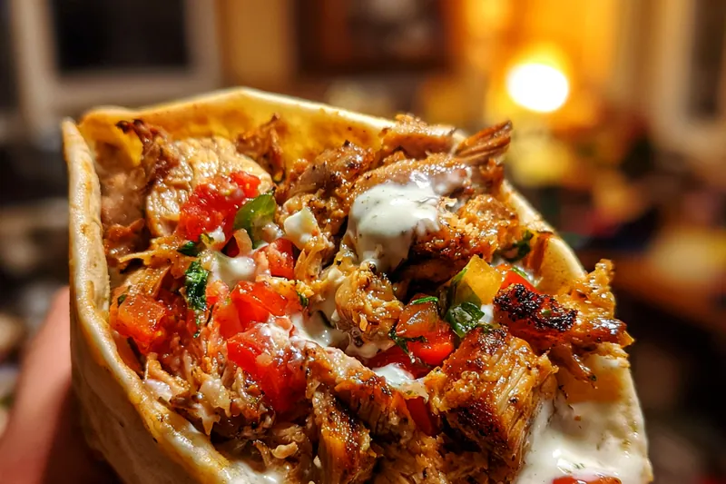 A colorful array of fresh ingredients for Delicious Chicken Shawarma Wraps, including chicken, vegetables, and spices.