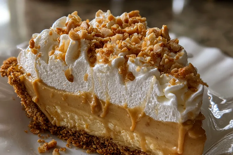 A beautifully set Delicious Peanut Butter Cream Pie, ready to be sliced and served.