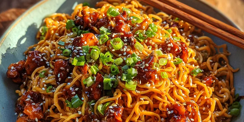 Delicious Delicious Sticky Garlic Noodles served on a plate