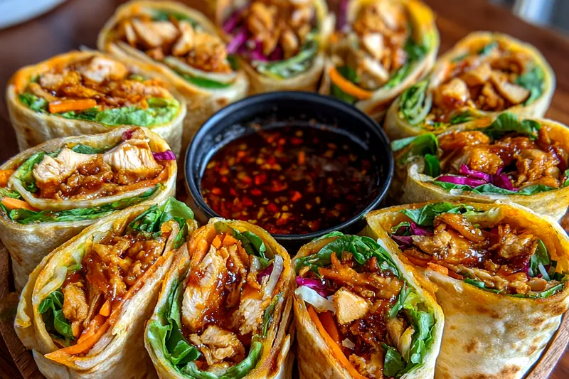 A skillet with golden-brown fried chicken pieces being tossed in sweet chili sauce.