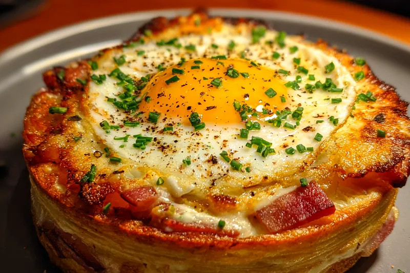 Cooking process for Egg and Bacon Breakfast Stack