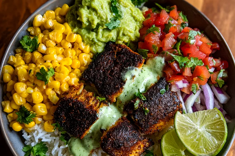 Fresh ingredients for Flavorful Blackened Fish Bowls