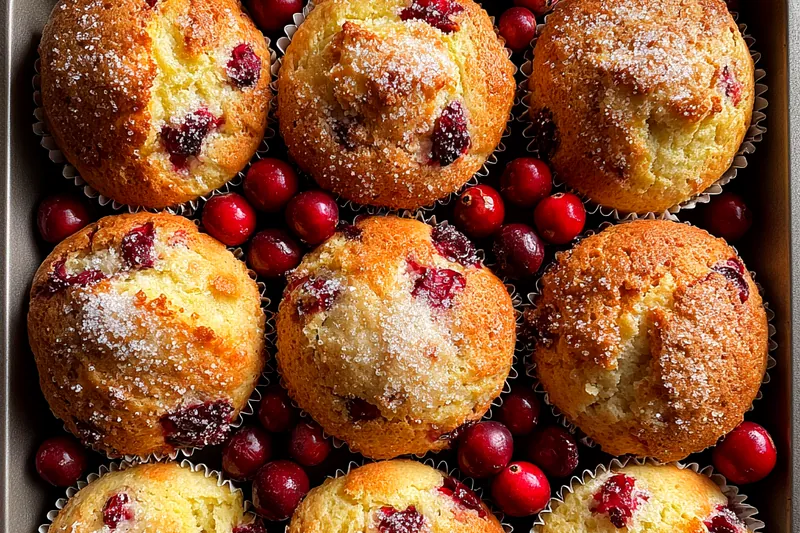Fresh Cranberry Muffins baking in the oven, rising beautifully.