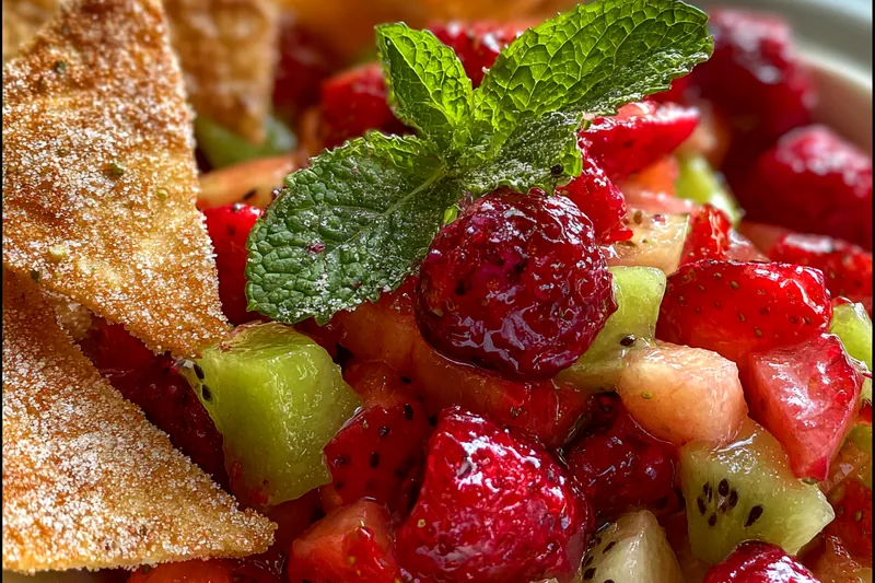 Fresh ingredients for Fresh Fruit Salsa with Chips