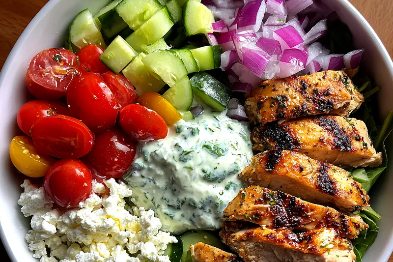 Fresh ingredients for Grilled Chicken Salad Bowl