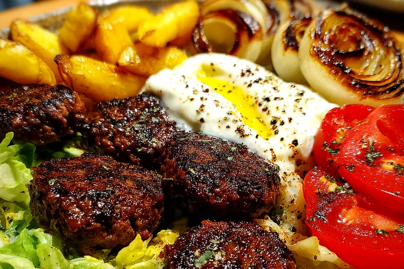 Fresh ingredients for Grilled Meat Bowl with Creamy Sauce