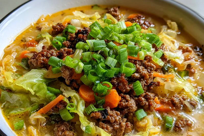 Cooking process for Hearty Egg Roll Soup Bowl