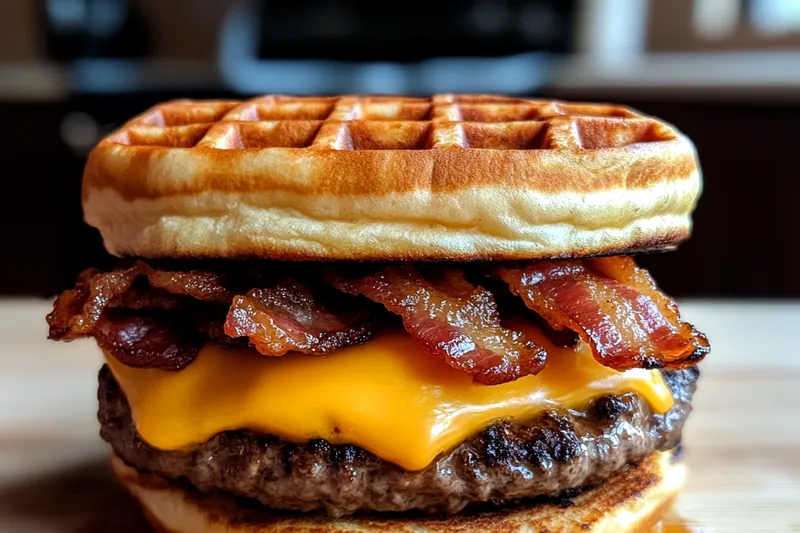 Chef grilling the Savory Maple Bacon Burgers to golden perfection.