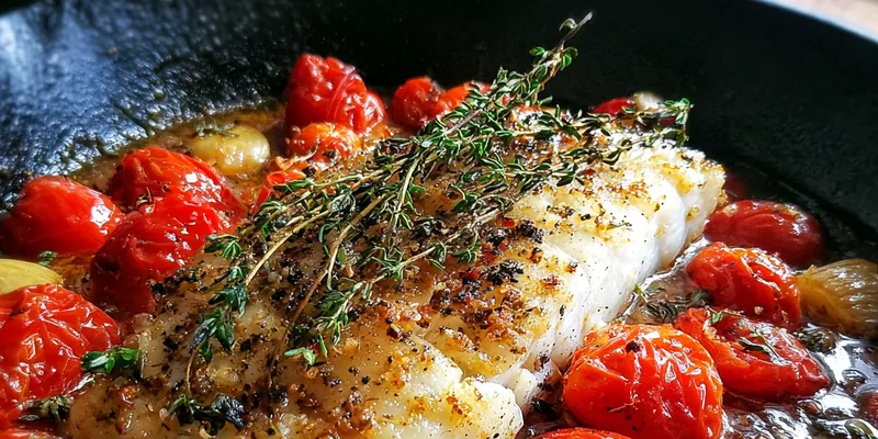 One-Pan Roasted Cod with Burst Cherry Tomatoes