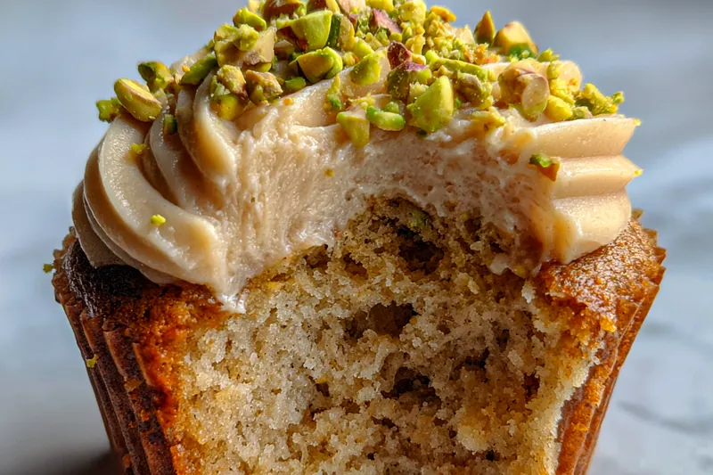The process of whipping heavy cream to create a fluffy pistachio frosting for the cupcakes.