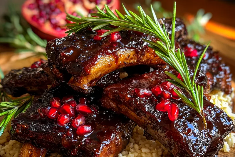 Cooking process for Pomegranate Glazed Beef Ribs