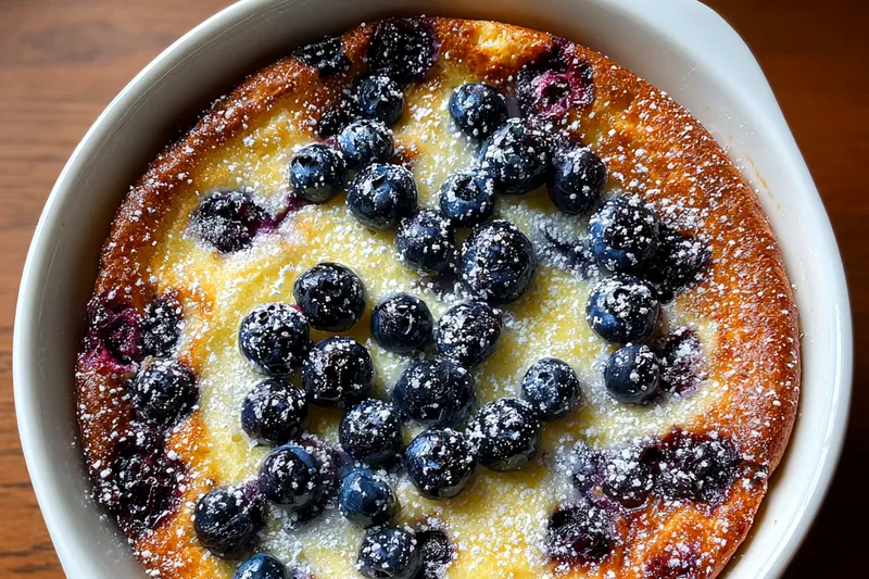 A vibrant display of fresh blueberries, pancake mix, eggs, and butter ready for the casserole.