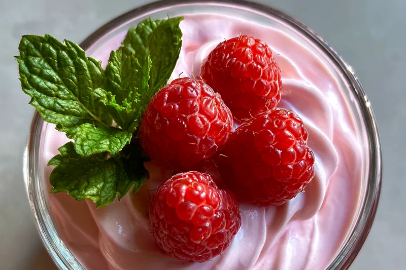 Cooking process for Raspberry Mint Mousse Delight