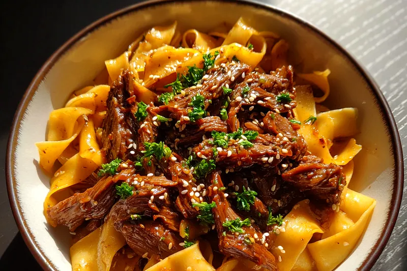 Fresh ingredients for Savory Beef Noodle Delight