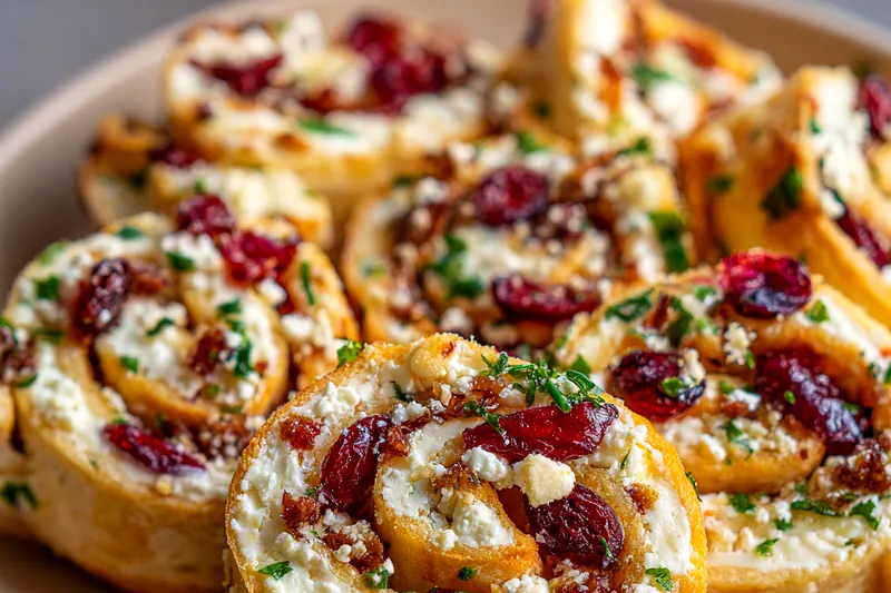 Chef Mitchell skillfully slicing Savory Cranberry Feta Pinwheels on a wooden cutting board.