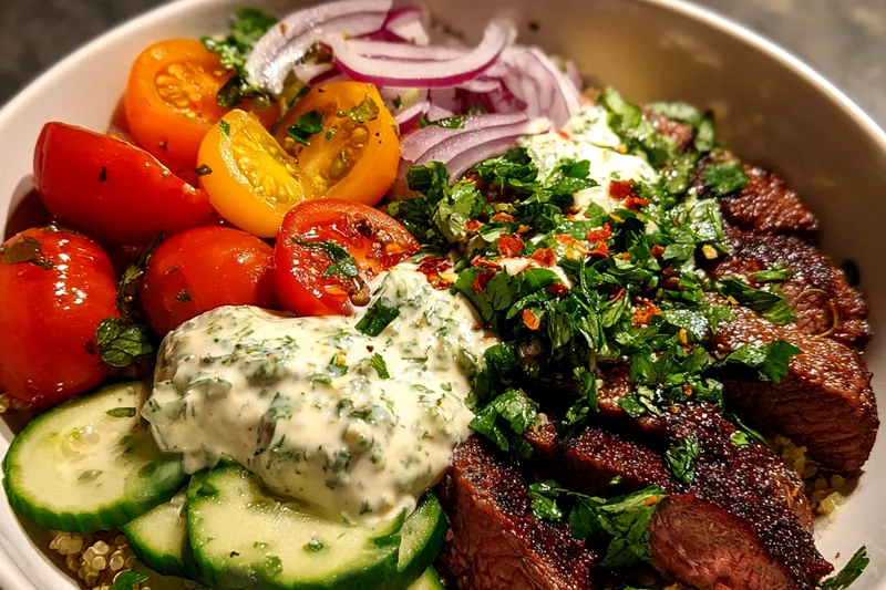 Cooking process for Savory Grilled Steak Bowl