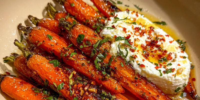 A vibrant plate of Savory Roasted Carrots Delight garnished with fresh herbs.