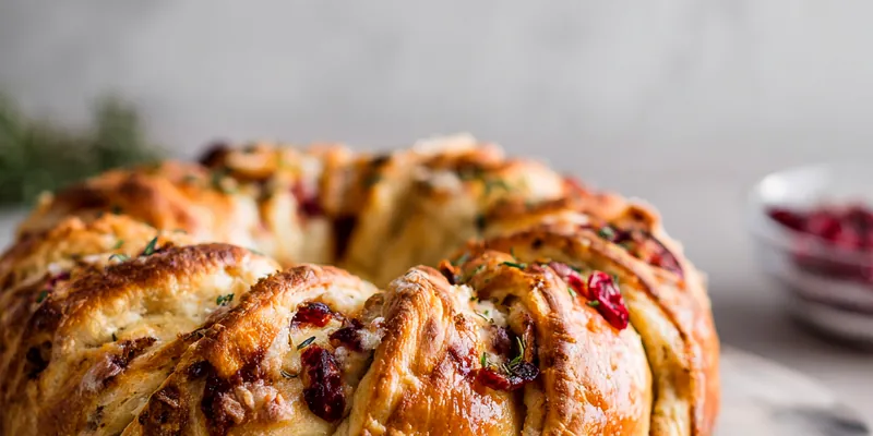 Savory Turkey and Cranberry Crescent Ring on a platter