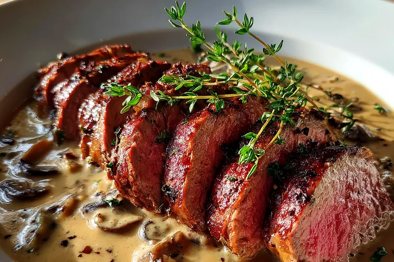 Cooking process for Seared Steak with Cream