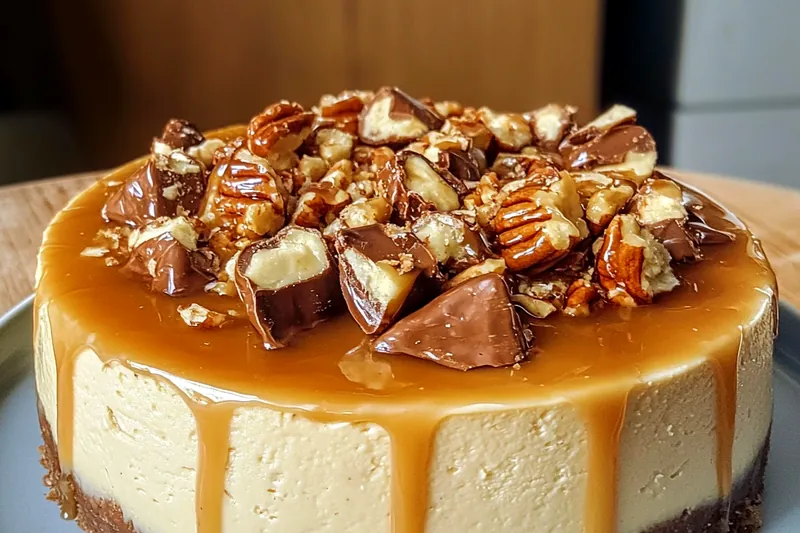 Chef Mitchell mixing the cheesecake filling for Decadent Snickers Cheesecake Delight, showcasing the luscious texture.