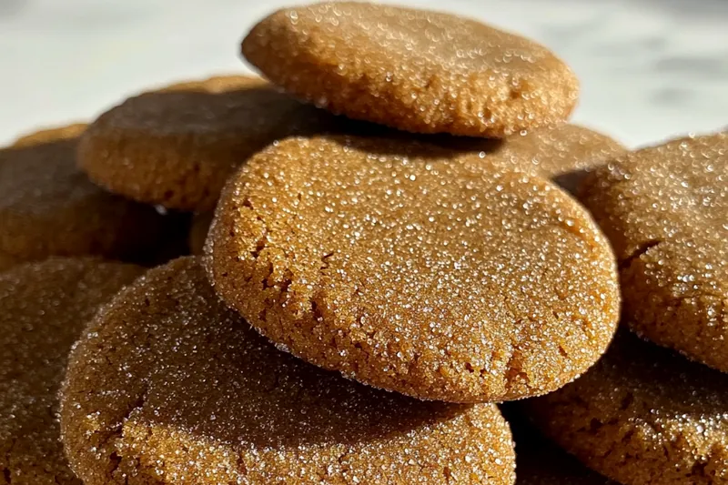 A close-up of Delicious Soft Molasses Cookies being baked in the oven, showcasing the golden-brown edges.