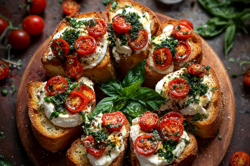 Cooking process for Tomato Basil Crostini